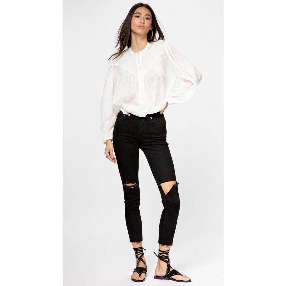 RE/DONE ReDone 90s High Rise Ankle Crop Jeans In Jet Black With Holes 27 NWOT